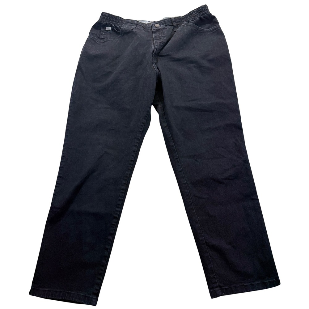 Lee Pants Women 16W Petite Black Relaxed Fit Elastic Side Waist Denim Jeans